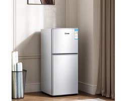 Dubbeldeurs mini koelkast 43L met vriesvak gescheiden koel en vriesruimte compact formaat voor slaapkamer kantoor studentenkamer en kleine keuken