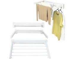 Wanddroger Opvouwbaar - Uittrekbaar Wasrek - Kleding Drogen - Geïntegreerde Handdoekhouder - 5 Stangen - Wit