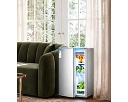 Energiezuinige minikoelkast 29L zilver één deur alleen koelen stil op 38 dB energieklasse A geschikt voor studenten kantoor en slaapkamer 55×40×39 cm