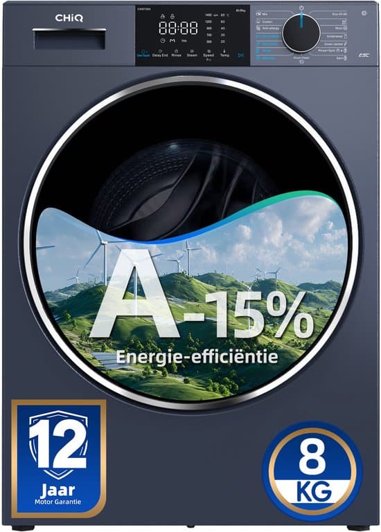 CHiQ CW8728X - Wasmachine - 8 KG - Plat ingebouwd - A-15% - 16 programma's - AI Smart - 12 jaar garantie op motor - 2026 Nieuw